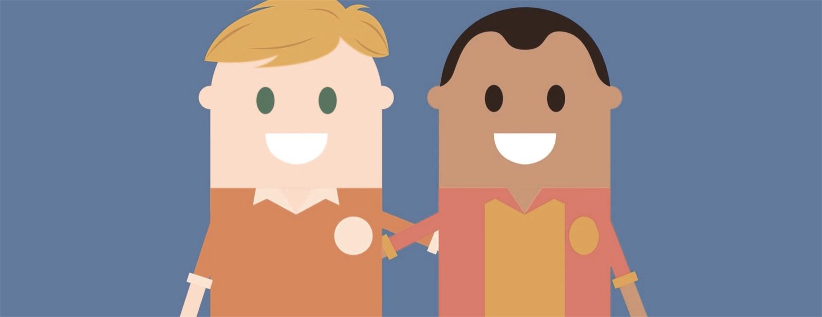 Dois personagens ilustrados do Enraizando lado a lado, sobre fundo azul