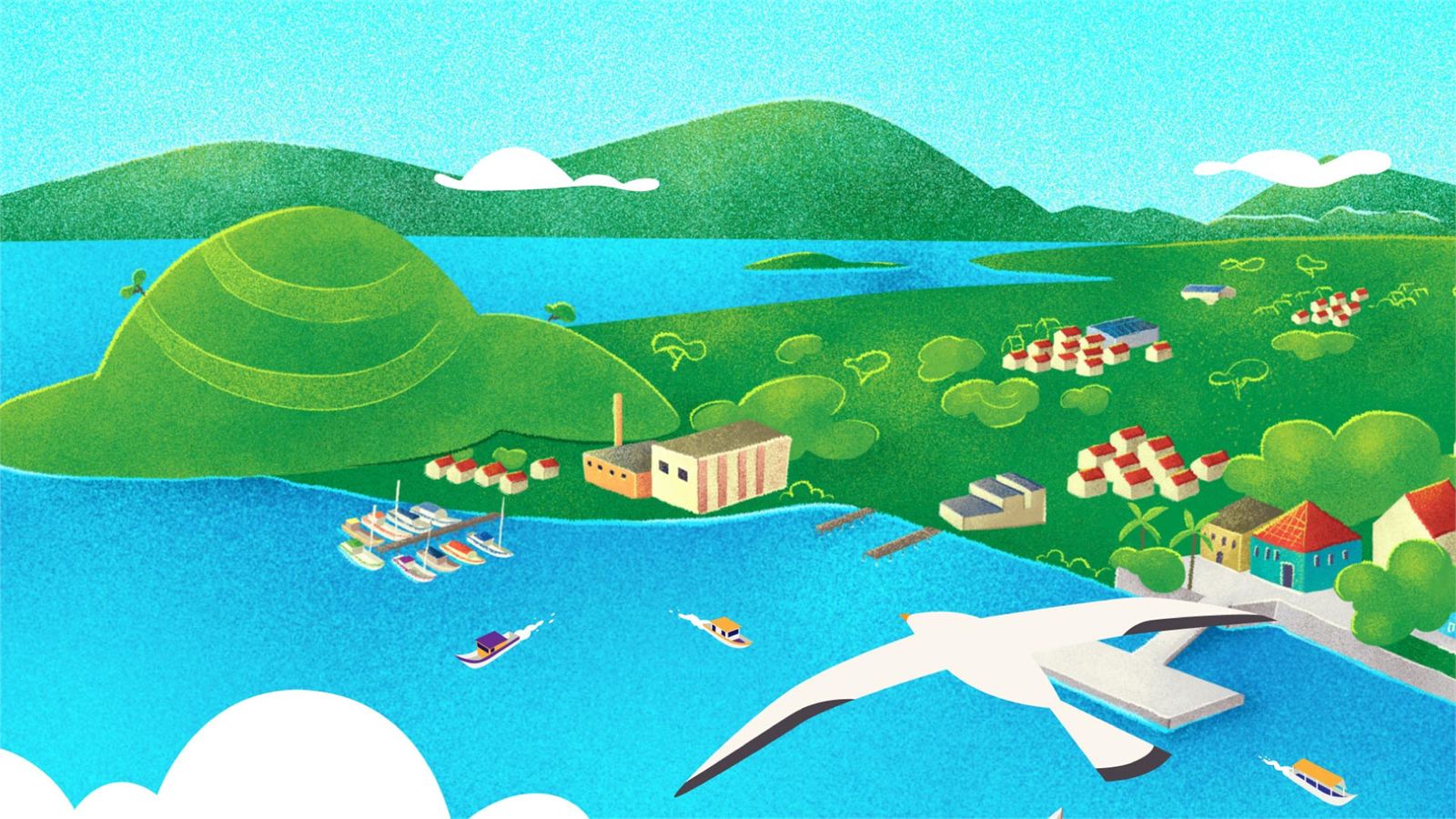 Paisagem animada do estuário do Lagamar com uma gaivota