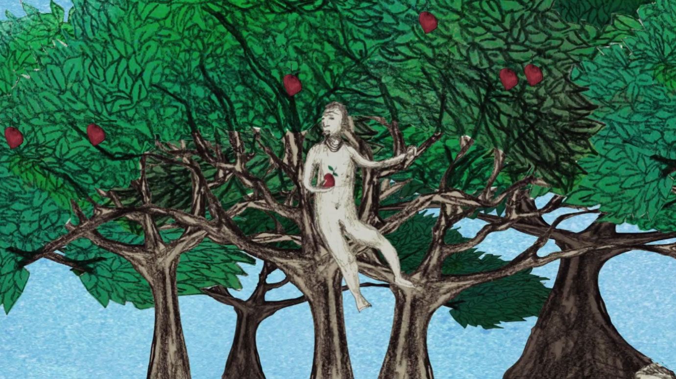 Figura humana entre árvores, ilustração do documentário