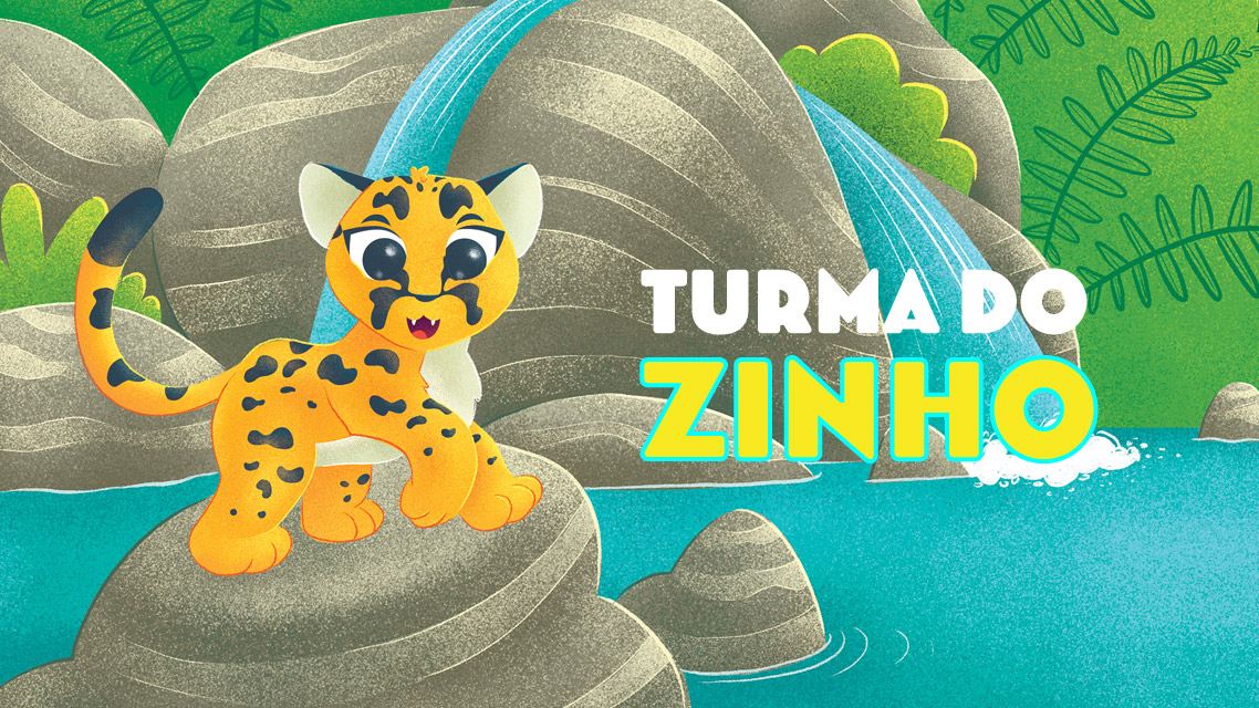 Capa da cartilha Turma do Zinho com filhote de onça
